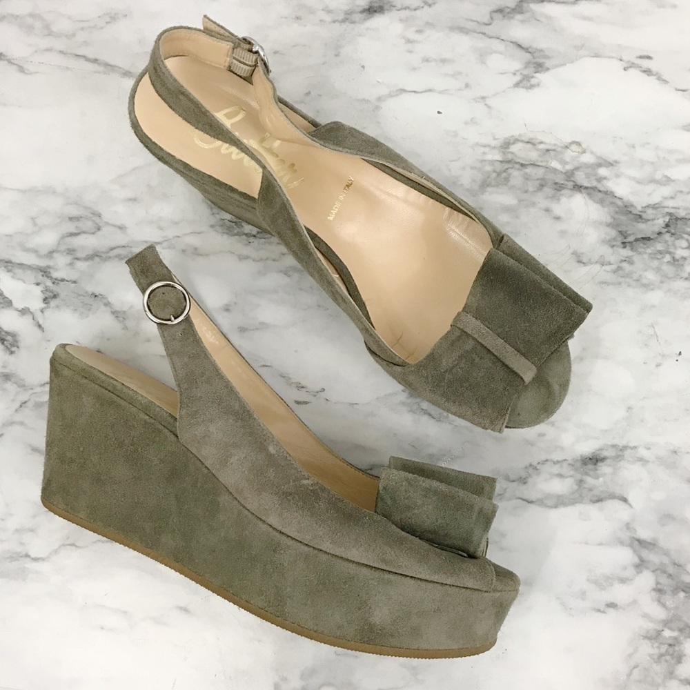 Butter Olive Green Suede Wedge Slingback Sandals